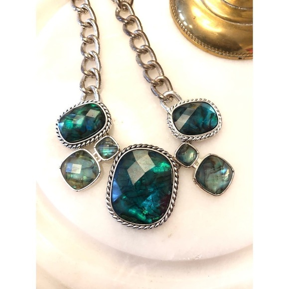 Dana Buchman Beautiful Abalone & Silver Tone Chain Statement Necklace Excellent - Picture 2 of 3